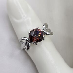 Swarovski Crystal Elements Silver Statement Ring Dark Brown Topaz Size 9 Prom